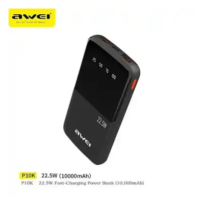 AWEI P10K 10000mAh 22.5W Fast Charging Dual Output Ports Digital...